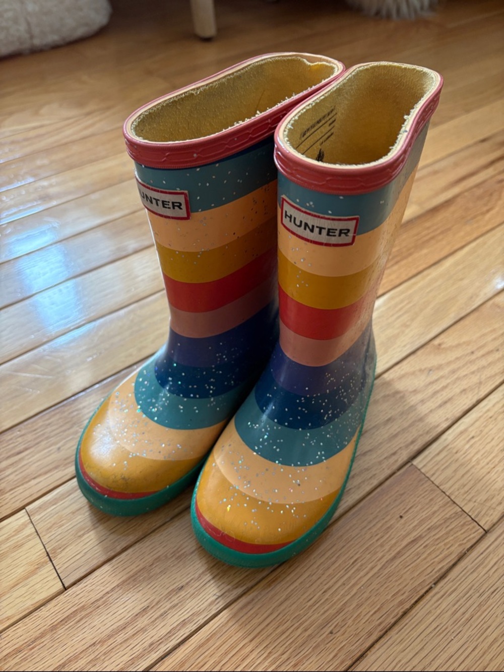 Hunter Multicolor Rainbow Stripe Kids Rain Boots